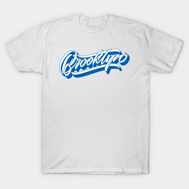 Brooklyn hand made original lettering in blue T-Shirt by Already Original